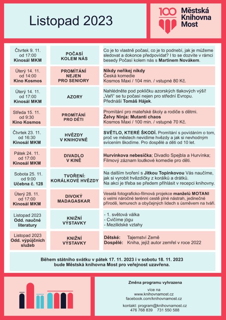 Plakát: Program na listopad, Městská knihovna Most